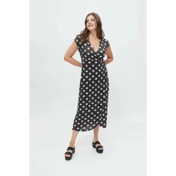long sleeve midi dress summer Blue Floral Midi Cotton Casual Dress: Carmen Blue Floral / XSmall